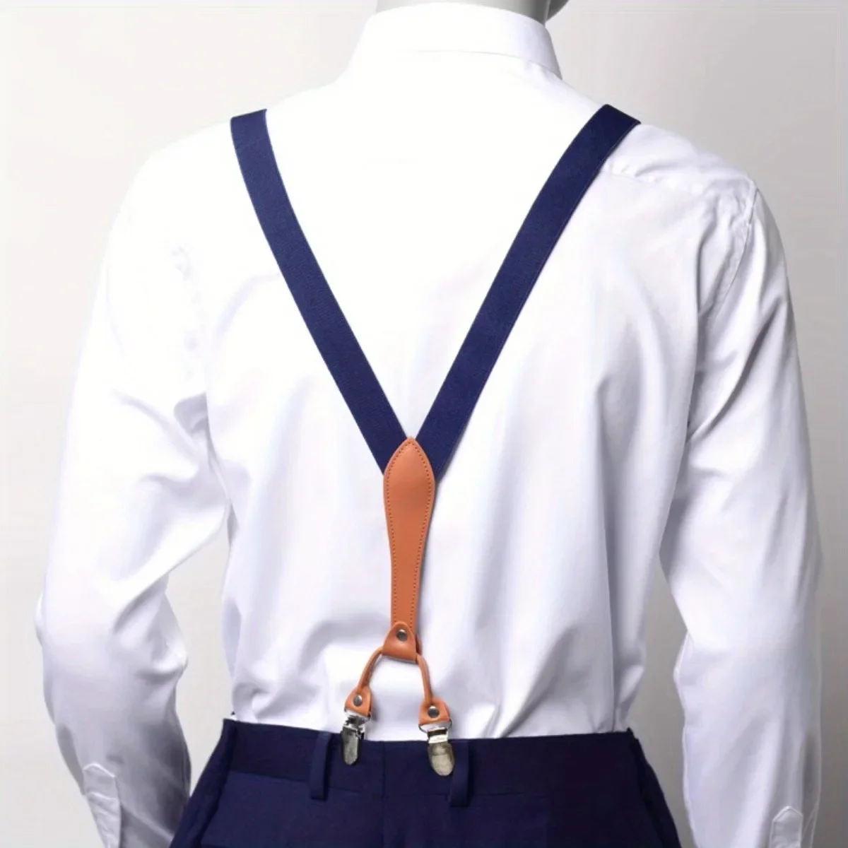Men's Fashion Suspenders 2.5cm Wide Y-back 4 Clips Adjustable Elastic Trouser Braces Suspenders, Gifts for Him Dad Husband