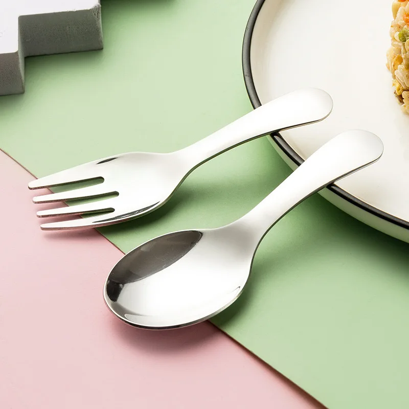 Stoviglie portatili in acciaio inossidabile 304 per il turismo all'aperto, stoviglie per bambini, stoviglie da dessert, combinazione di cucchiai e forchette