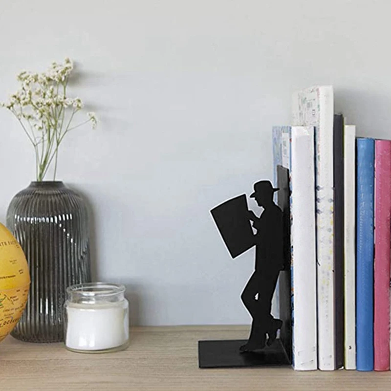 Iron Figure Bookends Reading Book Support Retro Non-Skid Book Ends Stoppers For Shelves Home Office Desktop Decor