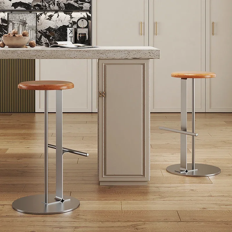 Banco de bar minimalista japonês, designer de madeira sólida, cadeira alta, luz, luxo, assento de balcão, cadeira de bar moderna com placa de madeira