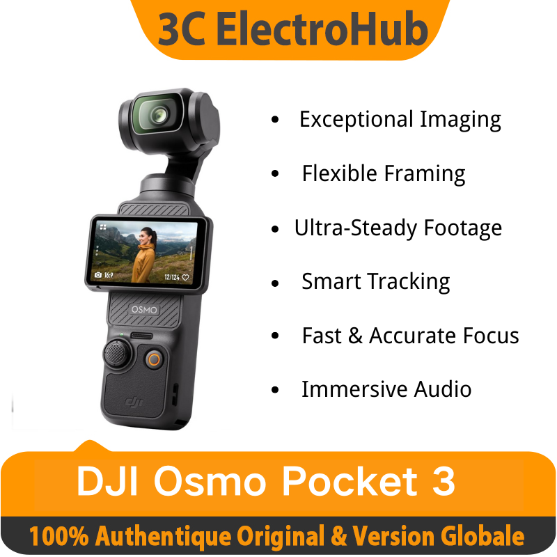 Cámara DJI Osmo Pocket 3 con CMOS de 1'', video 4K/120 fps, estabilización de 3 ejes, pantalla táctil giratoria de 2'', cámara de video compacta