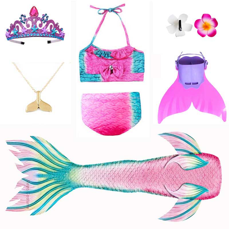 Disfraz de La Sirenita para niñas, disfraz de princesa Ariel, cola de sirena nadadora con Bikini, traje de baño