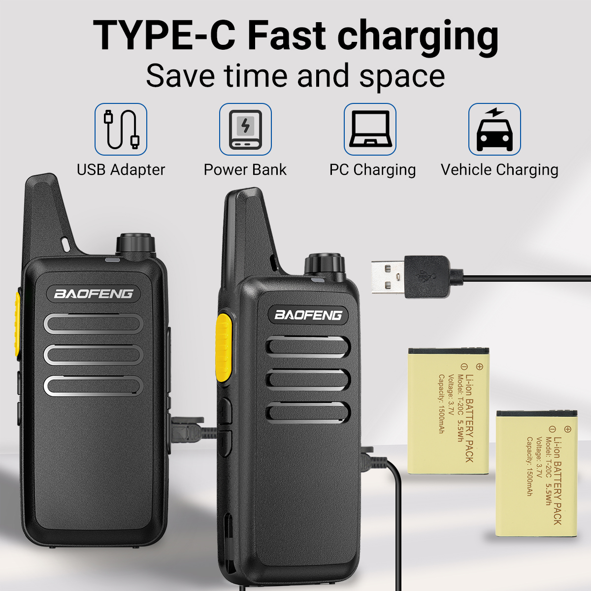 2PCS Baofeng BF-T20D GMSK Digital Walkie Talkie Noice Reduction Radio Encrypted Call Portable USB Charger VOX For Travel