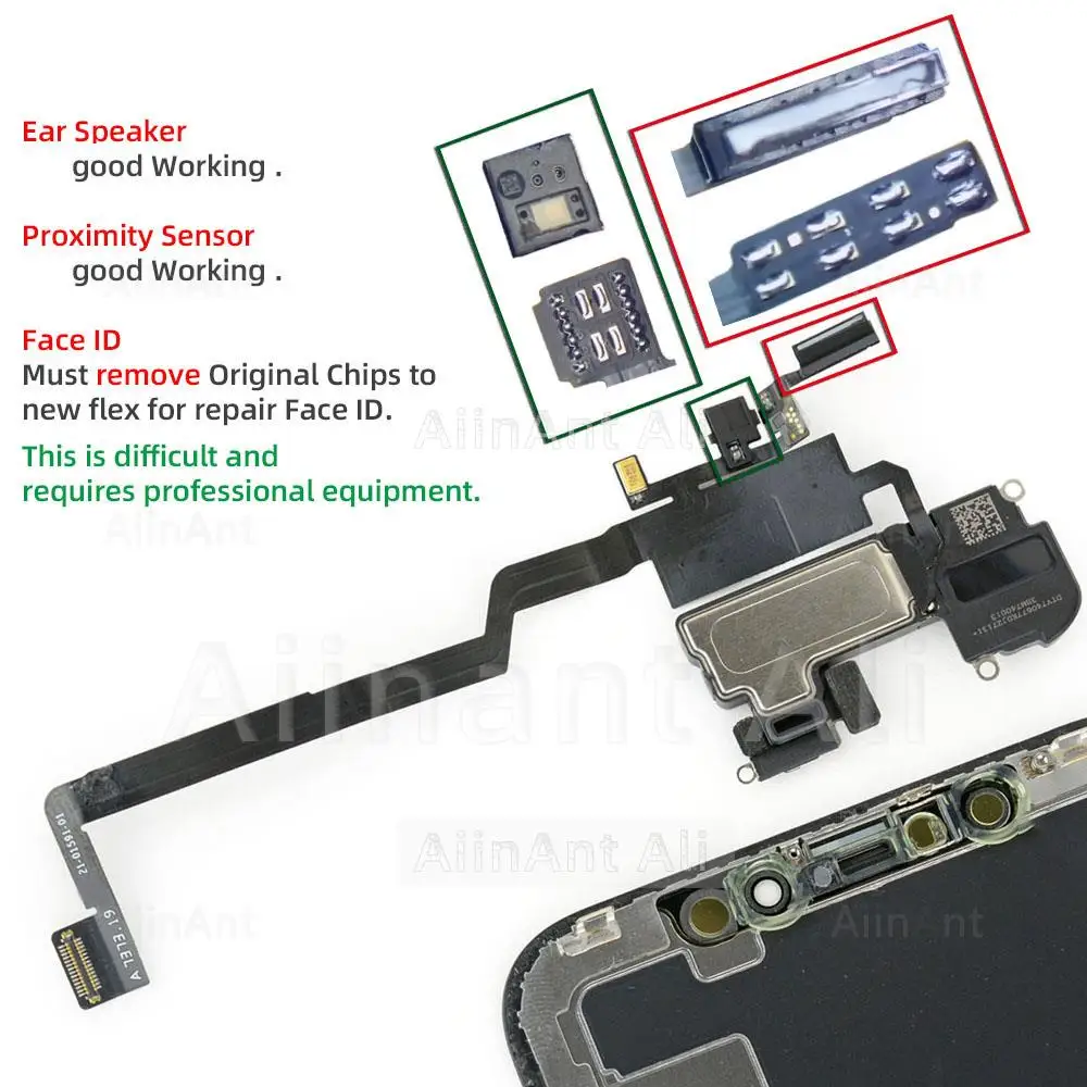AiinAnt ทดสอบ 100% สําหรับ iPhone X Xs 11 12 Pro Max XR Mini Proximity Sensor เสียงหูฟังลําโพง Flex สายโทรศัพท์อะไหล่