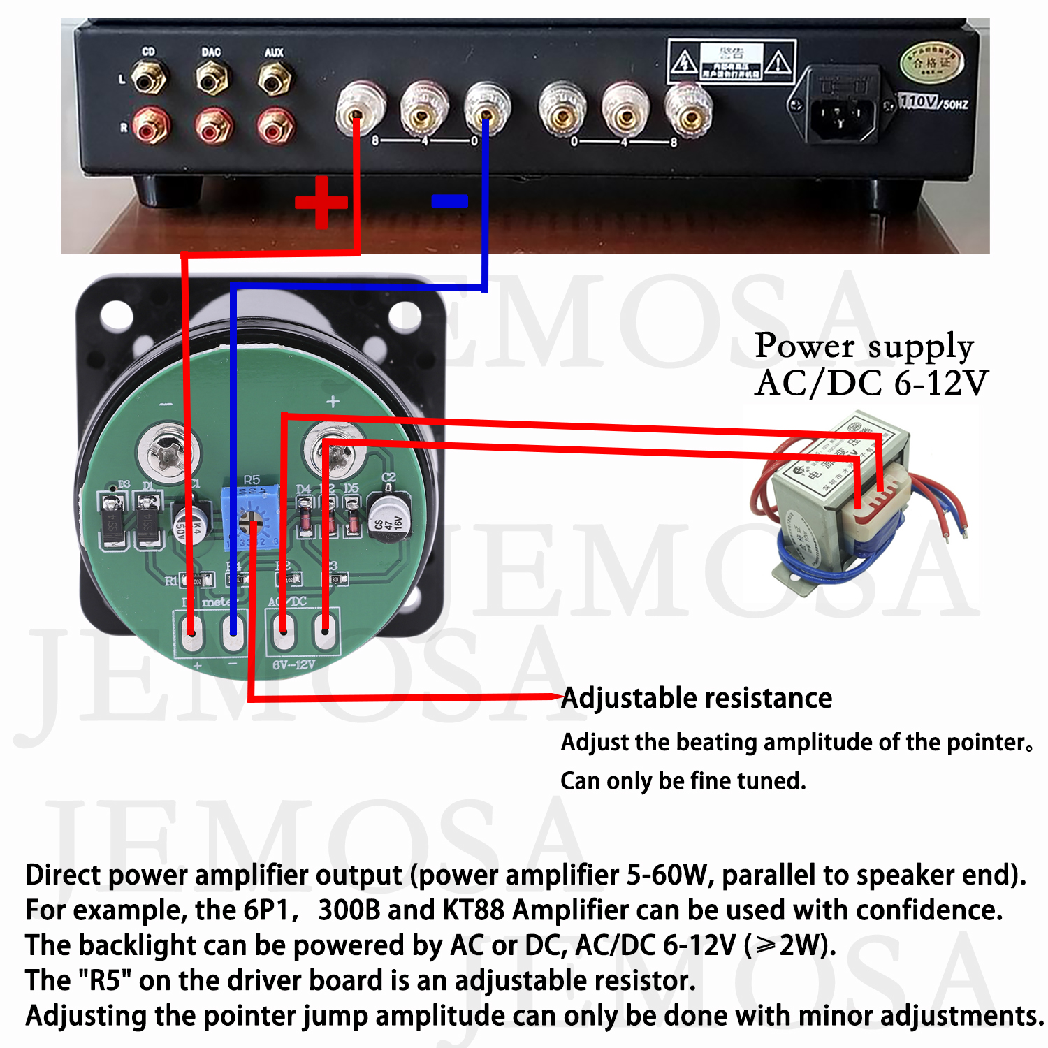 드라이버 보드가있는 2PCS VU 미터 오디오 레벨 표시기 AC/DC 6-12V 45mm 패널 VU 미터 500VU LED 백라이트 오디오 레벨 앰프