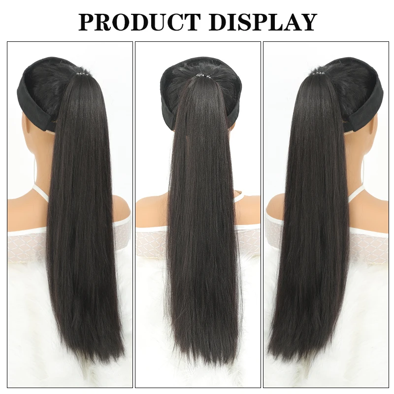 Extensión de cola de caballo sintética, cola de caballo con lazo para el cabello, pelo trenzado largo Yaki liso, cola de caballo trenzada DIY para mujer, vida diaria
