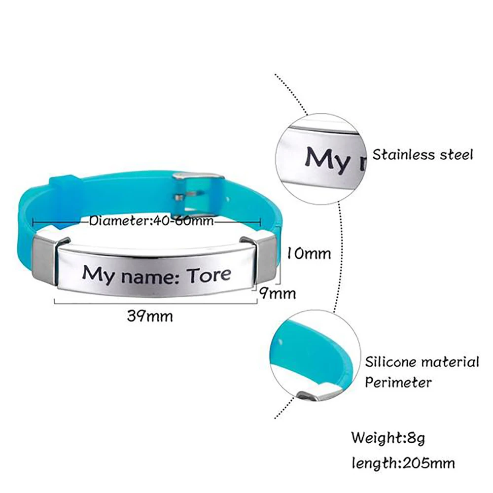 Fishhook Brazalete de silicona suave con identificación Airtag para bebé, brazalete seguro con nombre personalizado, SOS, para emergencias infantiles