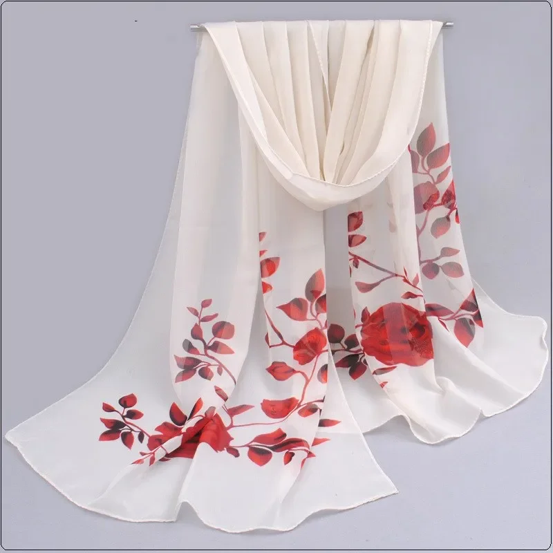 2021 Mùa Xuân Và Mùa Hè Nữ Khăn Mới Khăn Choàng Pashmina In Hình Cape Voan Lụa Polyester Tippet Nhét 60*160Cm