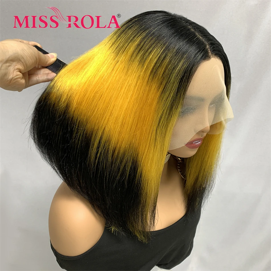 Miss rola cabelo 10a brasileiro frente do laço bob perucas 100% cabelo humano ombre em linha reta bob peruca remy peruca de renda frontal 200% densidade