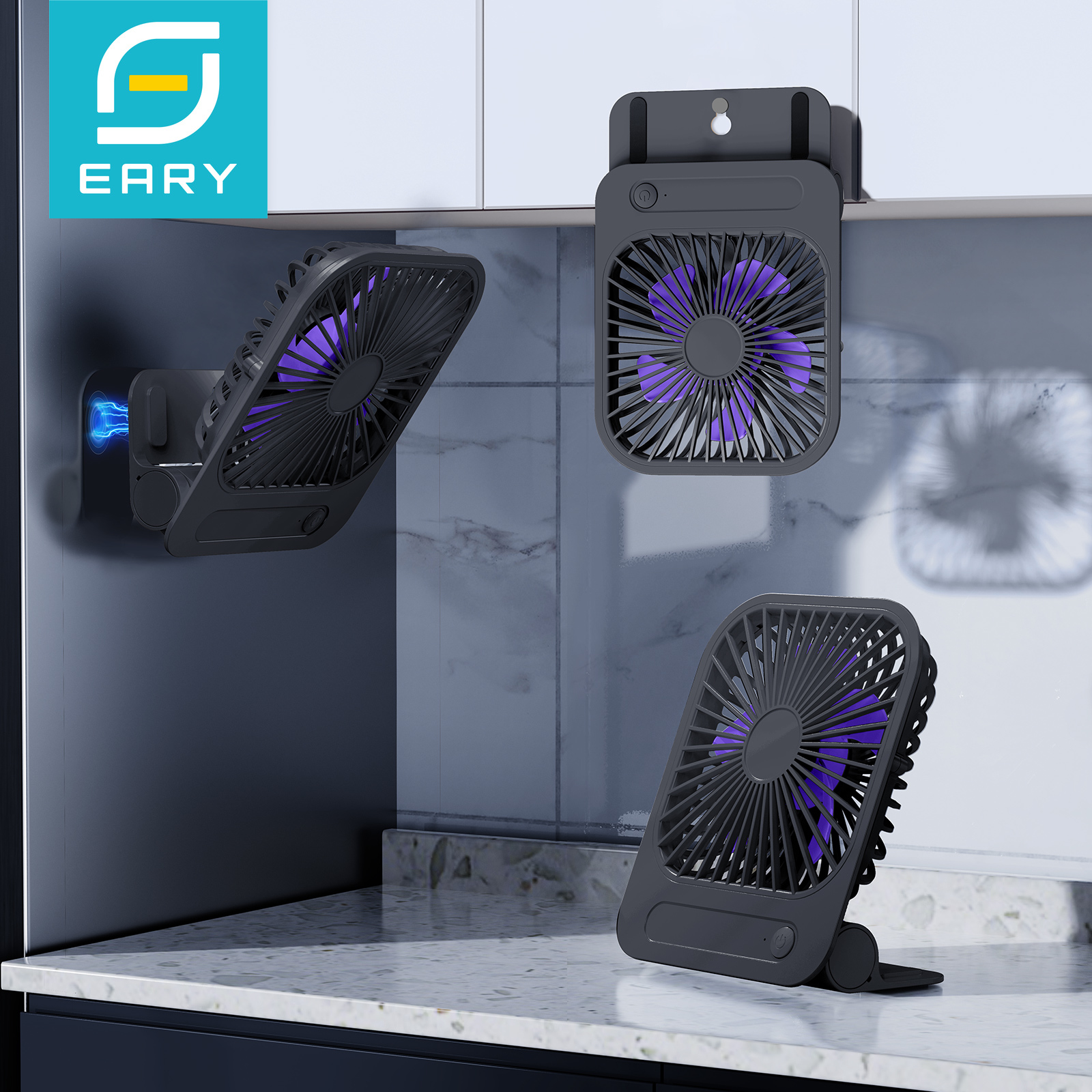 Портативный магнитный вентилятор Eary с аккумулятором 1200 мАч, USB перезаряжаемый, 180, регулируемый, 4 скорости, ветровой персональный ультратонкий вентилятор воздушного охлаждения