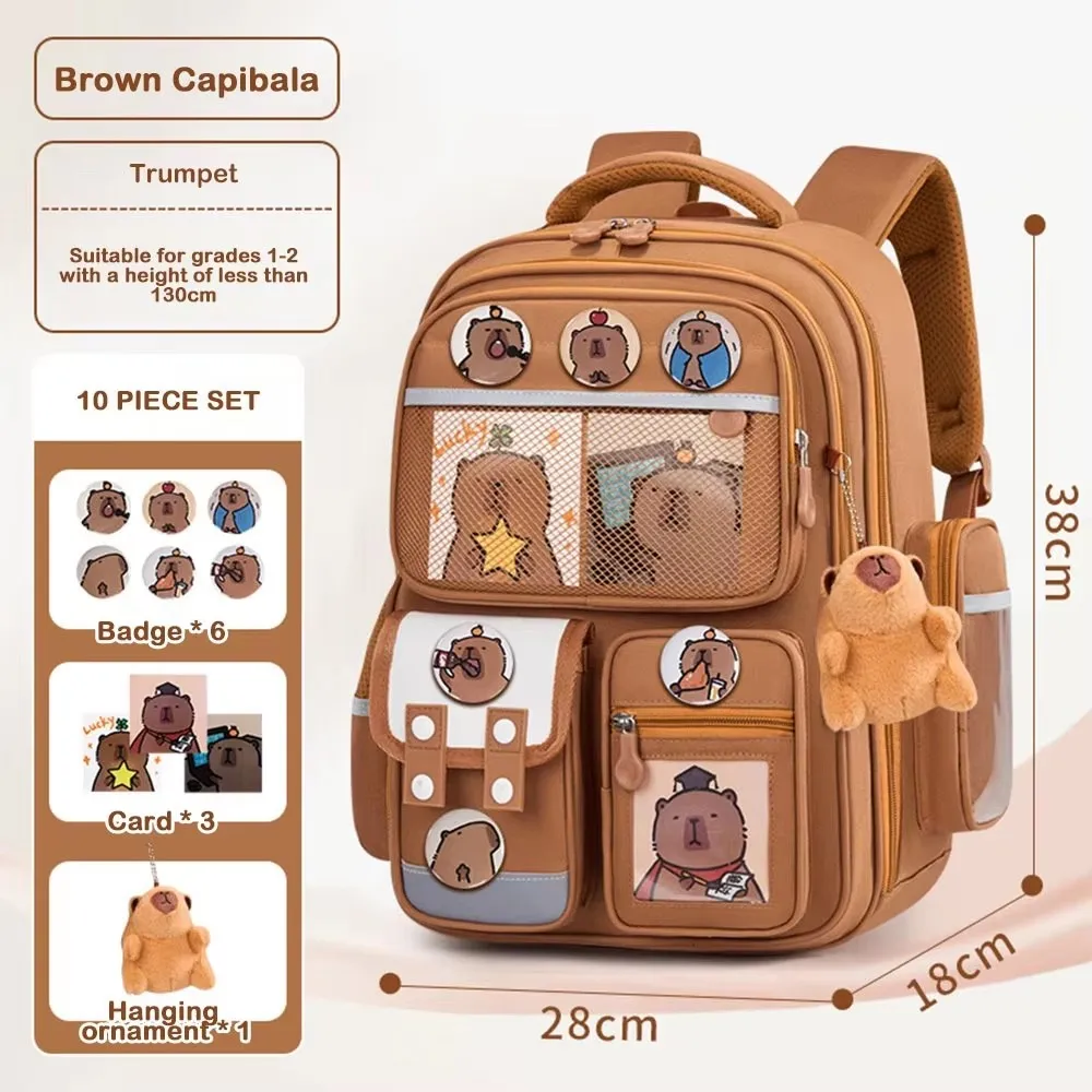 กระเป๋าเป้สะพายหลัง Capybara กันน้ําความจุขนาดใหญ่บรรเทาภาระกระเป๋านักเรียนปกป้องกระดูกสันหลังขยายสายรัดกระเป๋าเป้สะพายหลังสําหรับนักเรียน