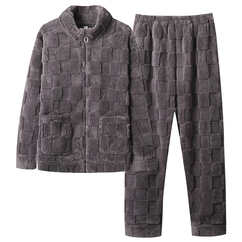 Pijamas para Casal 2025 Novos, Roupa de Inverno Masculina com Gola Alta, Zíper, Manga Longa, em Flanela Coral