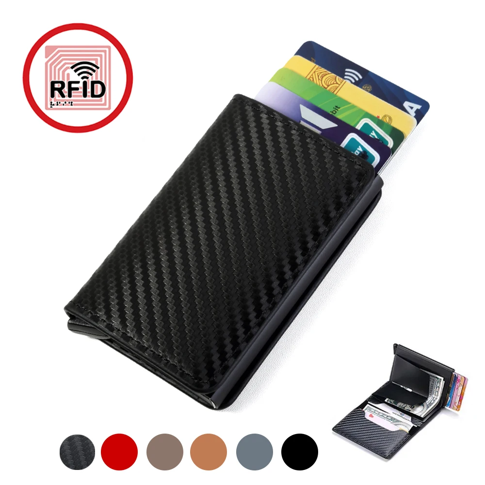 Porta carte di credito da uomo in alluminio Rfid Borsa da uomo in fibra di carbonio da uomo d'affari sottile sottile portafoglio intelligente porta carte di credito porta note