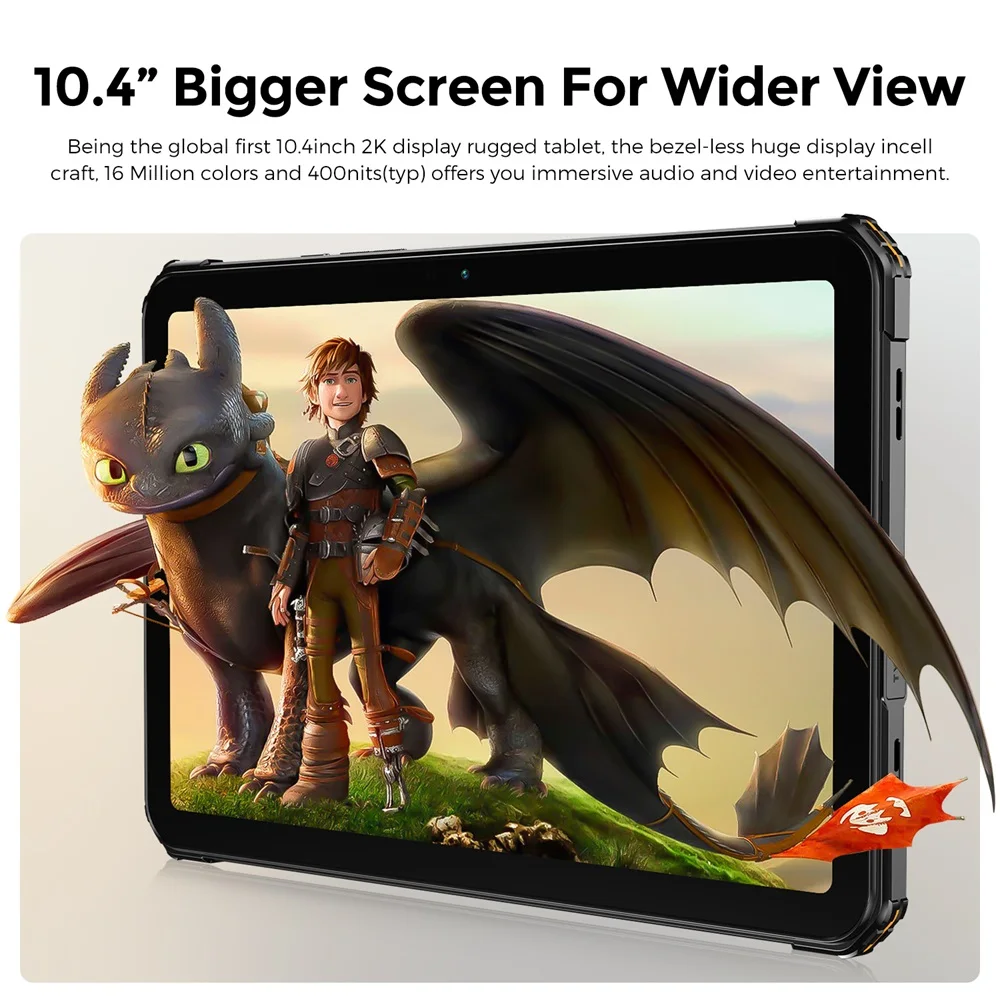 Fossibot DT1 Lite, แท็บเล็ตที่ทนทาน, Android 13,10.4 ''2K-หน้าจอขนาดใหญ่, 4GB RAM 64GB RAM, แบตเตอรี่ 11000mAh, สี่แผ่นลําโพง Hi-Res