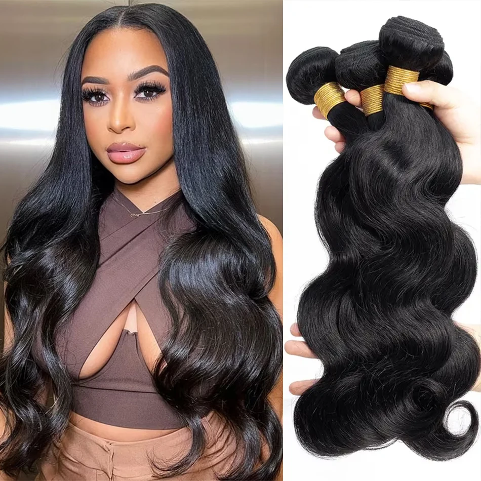 Brazilian Weaving Body Wave Pacotes, 100% cabelo humano, preto natural, 1, 3, 4 Pacotes Deal, extensões de cabelo virgem, 30 Polegada, 12A