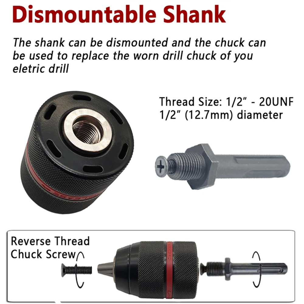 2mm-13mm Metal Keyless Drill Chuck,3Jaw Self-locking Ratchet Chuck 1/2-20UNF Threaded,Chuck for Drill Bit Screwdriver Tap&Socket