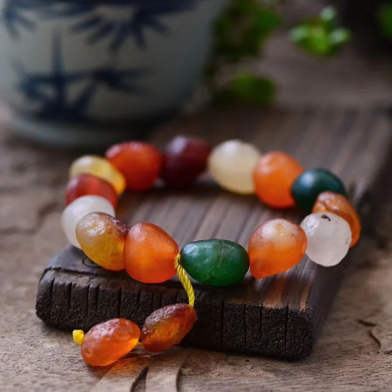 Pulsera de piedra cruda de ágata Alashan, pulsera de cuentas de ágata Gobi, corazón de azúcar, forma Irregular colorida, regalo Unisex