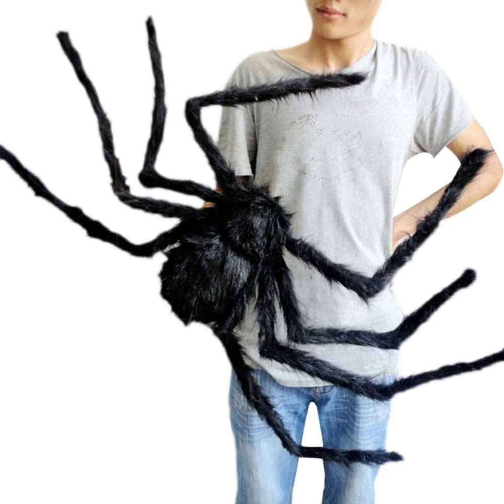 Decoración de araña gigante de Halloween de 200cm, decoraciones de araña de felpa grandes para exteriores, accesorios de araña falsos enormes y aterradores como profesionales