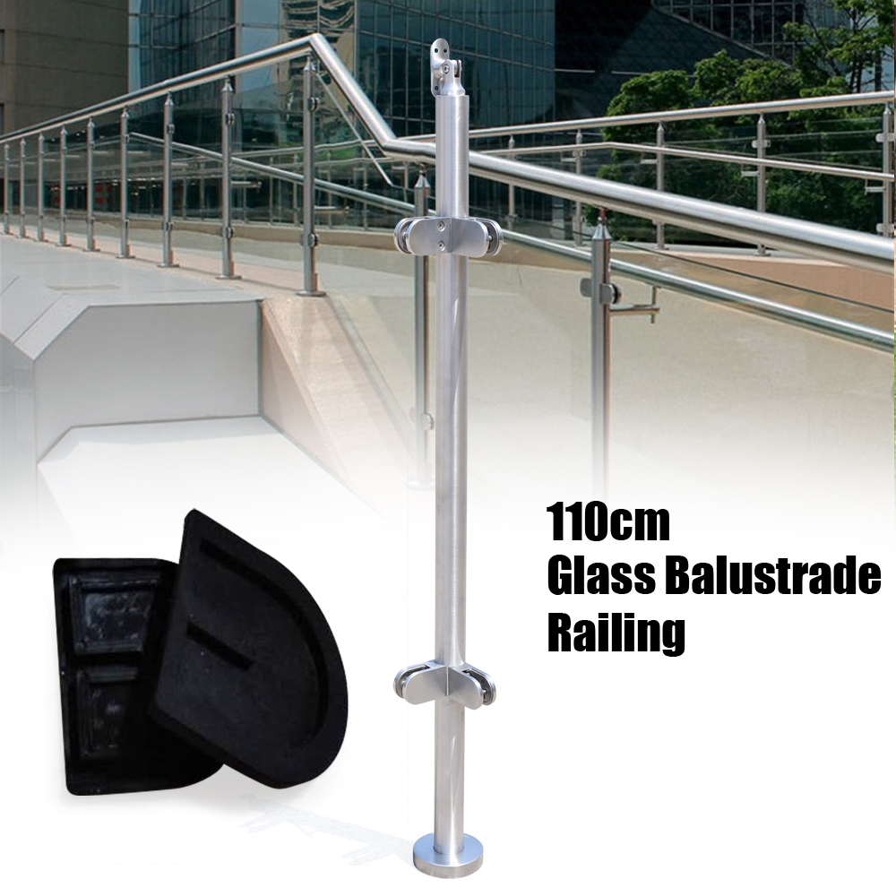 Glass Railing Post Glass Balustrade Stainless Steel Railing Fence Pole Handrail Garden Fencing 110CM (43" Corner Post with Top)