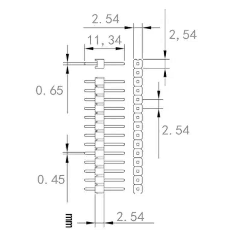 10개 40핀 1x40 단일 행 남성 및 여성용 2.54 분리형 핀 헤더 PCB JST 커넥터 스트립 아두이노 DIY 키트용