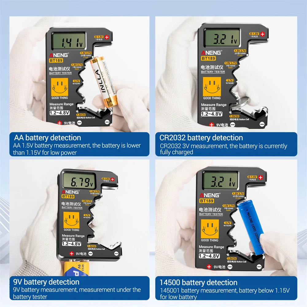 เครื่องทดสอบแบตเตอรี่ดิจิตอล BT189 เครื่องทดสอบแบตเตอรี่จอแสดงผล LCD Universal Battery Checker สําหรับ AA AAA 9V 1.5 V/3 V แบตเตอรี่เซลล์ปุ่ม