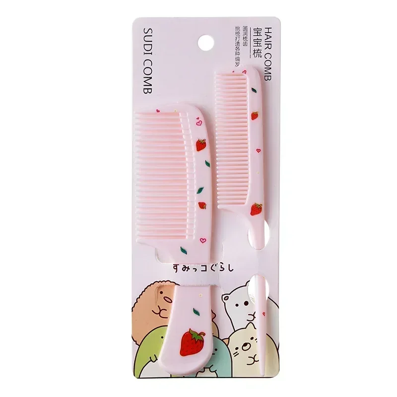 2pcs Cute Kids Hair Comb Set Anti-static Strawberry Comb for Girls Portable Hairdressing Comb