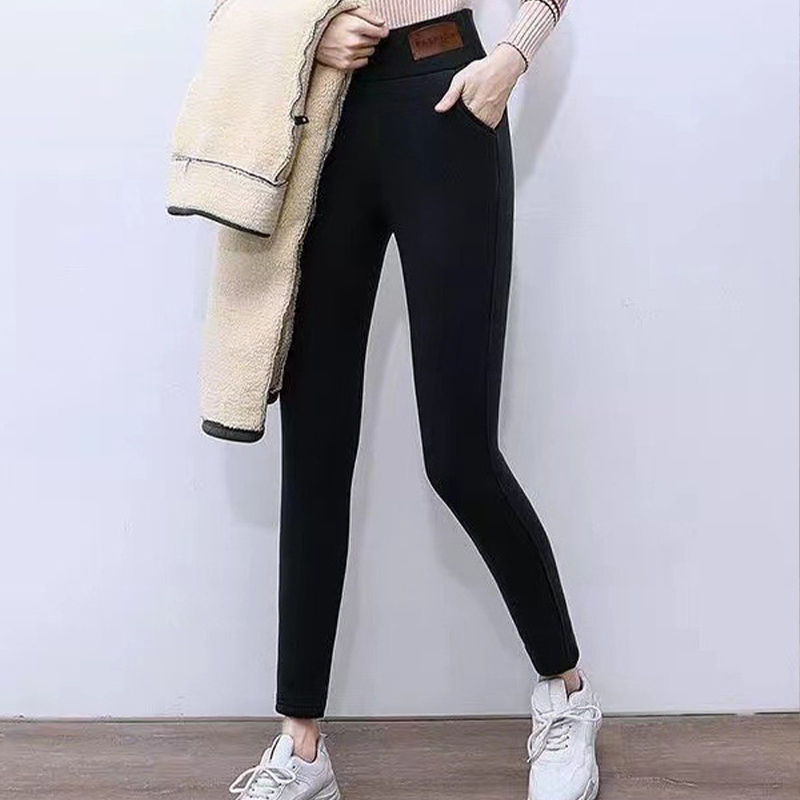 Leggings in pile di agnello da donna senza cuciture a vita alta termico invernale caldo legging pantaloni casual in pile di agnello solido streetwear femminile