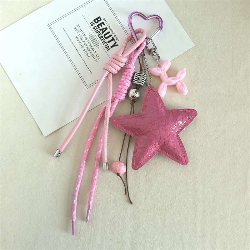 LLavero de cuerda de cuero Y2k, colgante de bolso de perro salchicha bonito de estrella, llavero creativo de dibujos animados 3d, colgante de bolso con cordón para teléfono móvil antipérdida