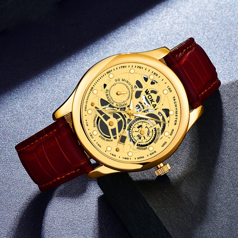 WOKAI, cinturón de lujo de alta calidad para hombres, reloj de cuarzo a la moda, reloj deportivo para estudiantes de negocios de Roma para hombres, reloj resistente al agua con dragón de oro