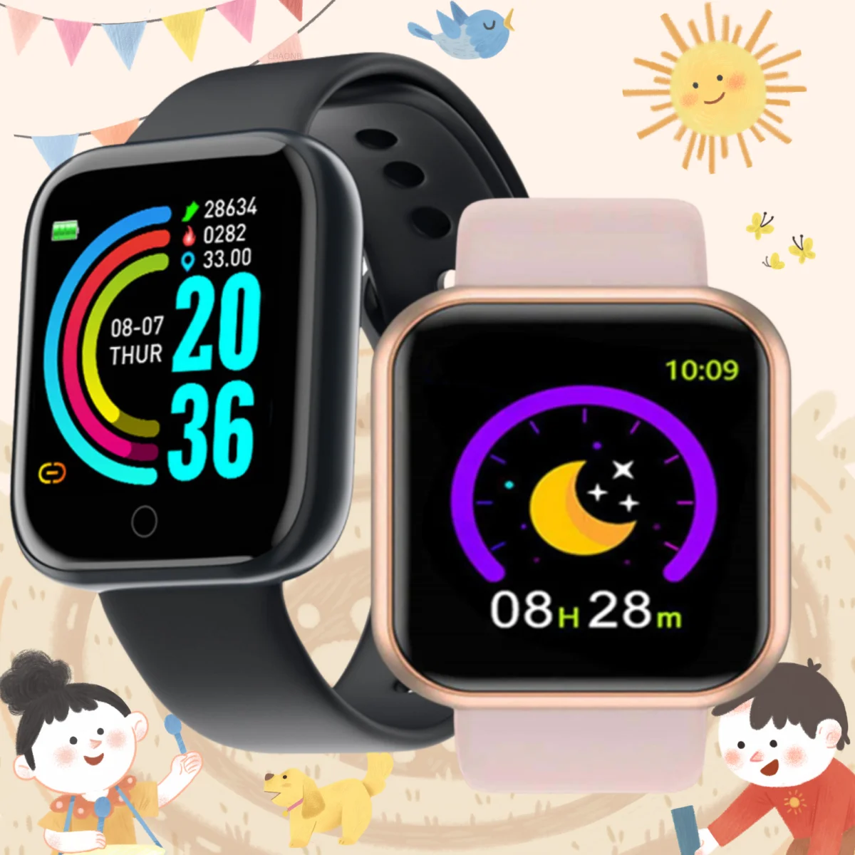 Smartwatch Męski Damski Dziecięcy Zegarek Elektroniczny Smartwatch D20 Y68 Zegar Monitor Fitness Prezent Urodzinowy Dla IOS Android Bransoletka