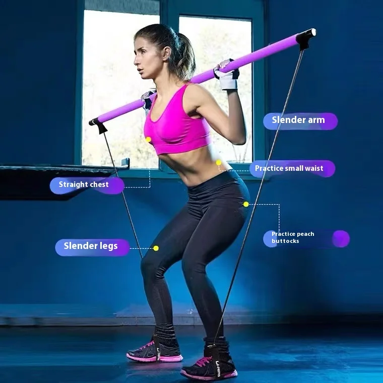 Palo de Pilates, barra de ejercicios ajustable para entrenamiento en casa, yoga, estiramiento y tonificación, barra de ejercicio portátil con bandas elásticas