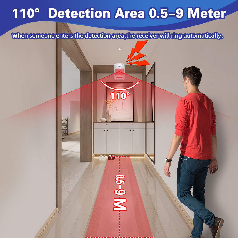 Kerui hw19 pir sensor de movimento detector alarme com som de alarme/timbre anel controle remoto para braço/desarmar sos para crianças mais velhas
