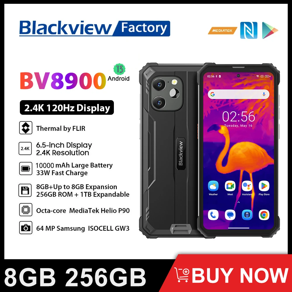 Blackview-cámara térmica resistente BV8900, dispositivo con Android 13, pantalla de 256 pulgadas, Helio P90, batería de 6,5 mAh, 16GB, 10000 GB