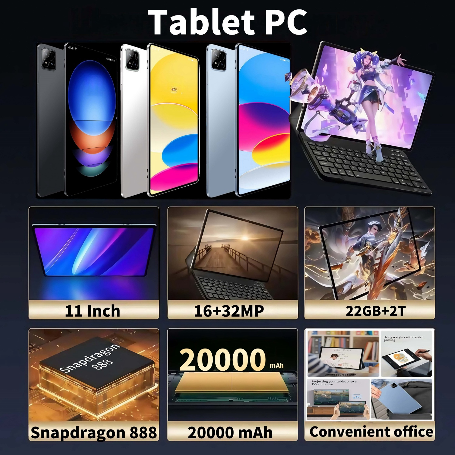 2025 Brand New Original PAD 7S Pro Android 14 Snapdragon 8gen2 Tablets 20000mAh 11 Polegadas HD 22GB + 2TB 5G Dual SIM Wifi Tablet PC