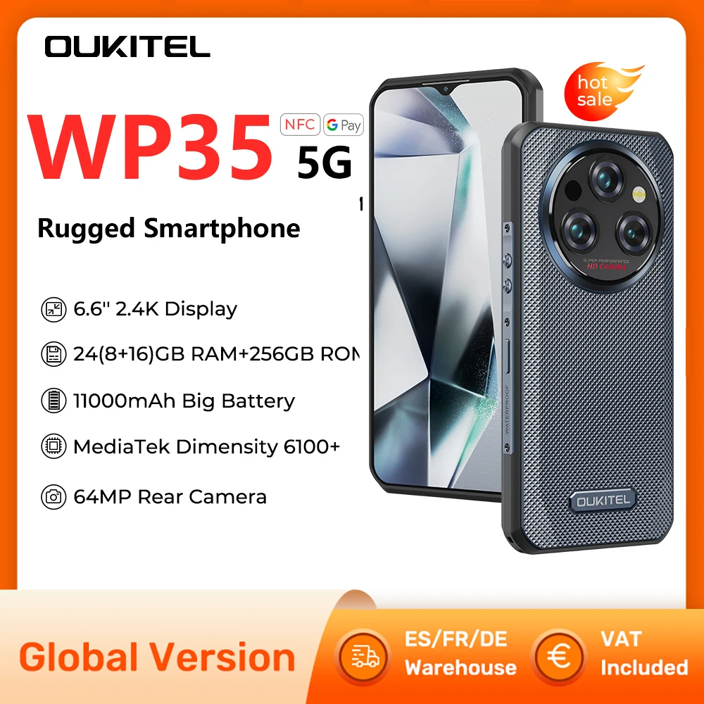 Oukitel wp35 5g robustes Smartphone 256 mah 24GB GB Handy Android 14 64 MP NFC Handy
