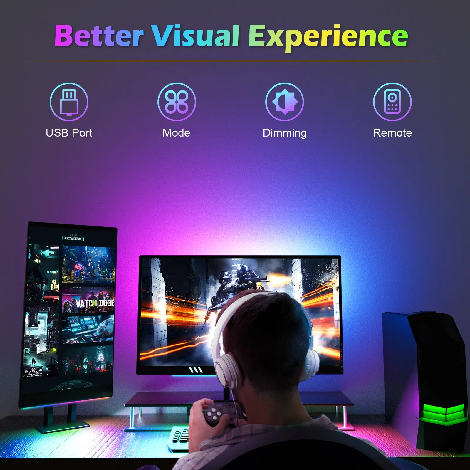 WILLED 2 In1 Under Monitor Light Bar Gaming Lights for Gaming Setup Desk Led with Remote Controlle for Keyboard Light PC