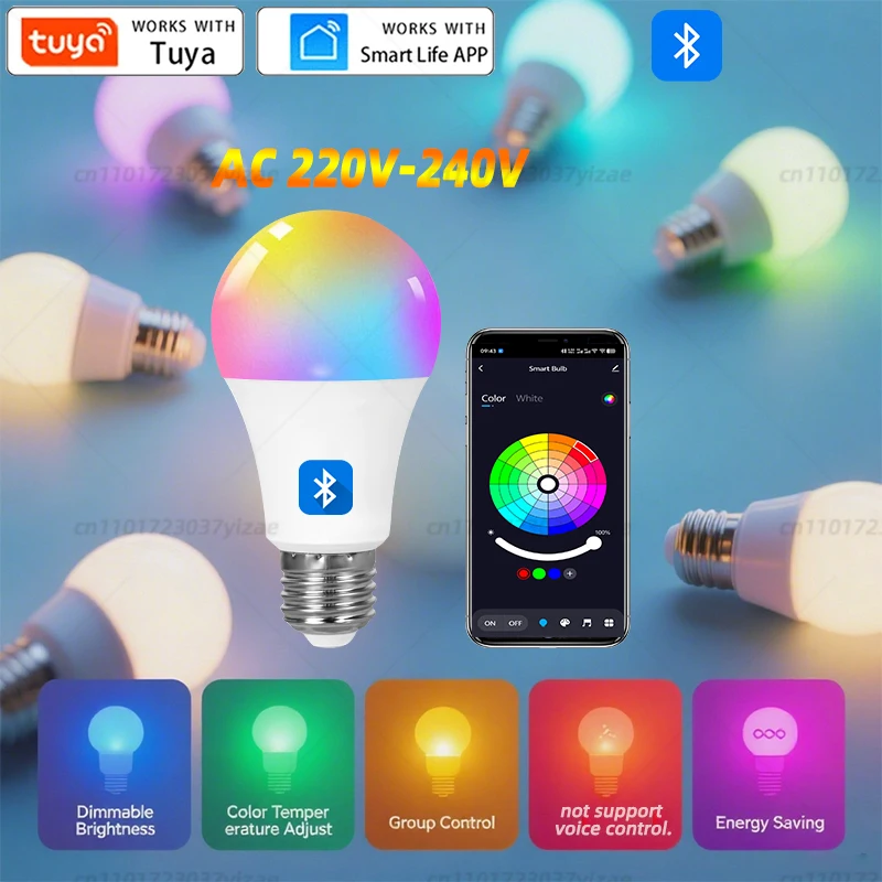 Tuya Bluetooth Smart LED Gloeilamp E27 RGB 110V 220V Slimme Lampen voor Slaapkamer Decoratie Feestverlichting smart Leven APP
