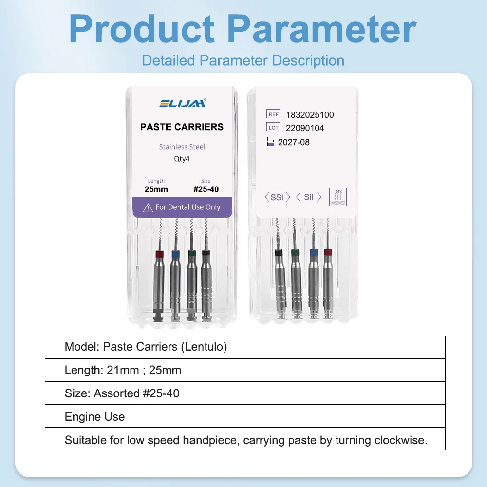 ELIJAH 4 teile/schachtel 21/25mm Dental Lentulo Paste Träger Endodontie Reibahlen Bohrer Burs Endo Dateien Zahnarzt Materialien instrument