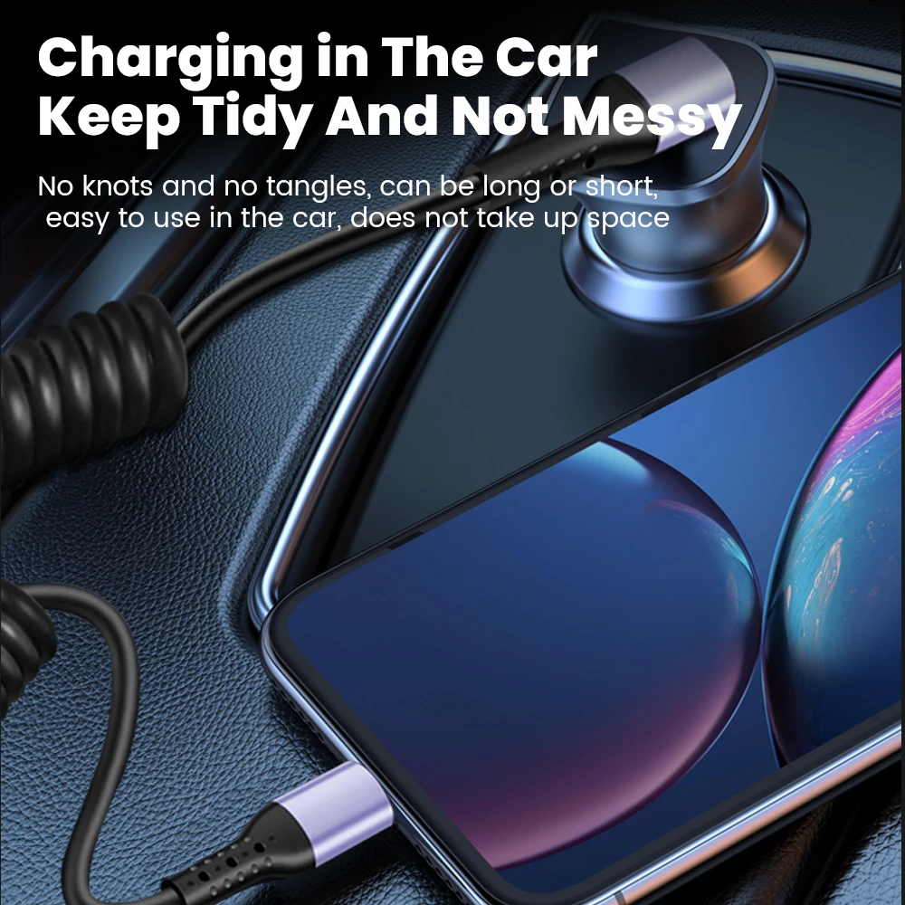 Kabel Pengisi Daya Cepat Tipe C Ke USB C 66W Kabel Data USB A/C Ke Tipe C Pegas Siku 90 Derajat untuk Iphone15 Samsung Xiaomi Huawei