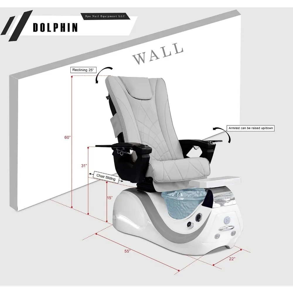 Stylish Pedicure Chair - Luxury Nail Spa Chair with Massage,Heat, USB, Ventilation & Air Bubble System
