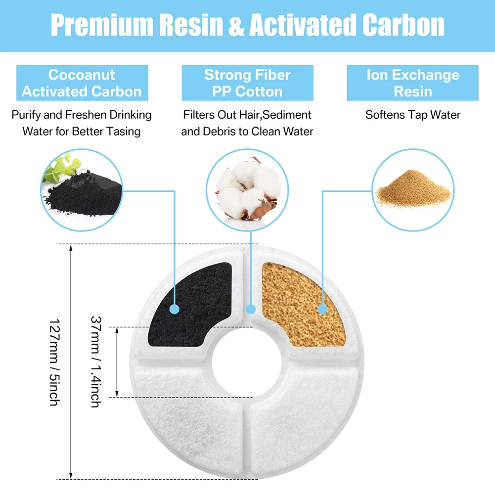 Replacement Filter For Cat Dog Water Drinking Fountain Activated Carbon Replaced Filters 6/12/24PCS Fountain Dispenser Feeders