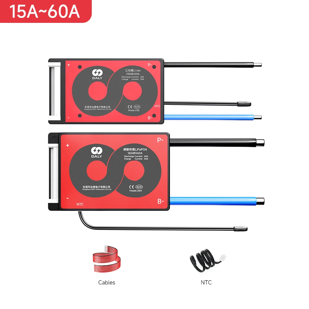 DALYBMS Li-ion 7S 24V 10S 36V 13S 48V 20A 40A 60A Batería con equilibrio Protección de corte de baja temperatura y alta Daly BMS