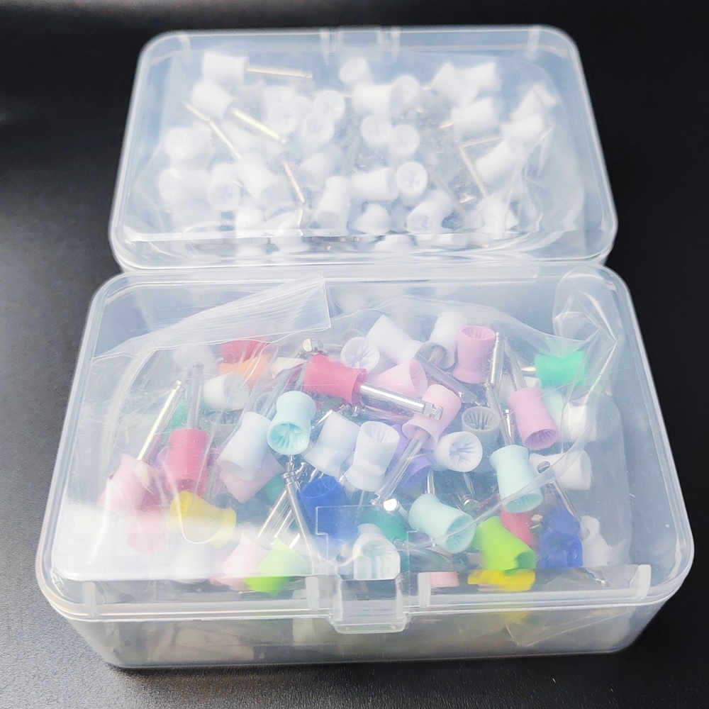 100 pçs/caixa copo de polimento dental tipo trava borracha dente polonês escova prophy copo para handpiece baixa velocidade materiais laboratório odontologia