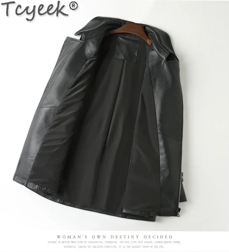 Tcyeek-シープスキンのミドル丈トレンチコート,女性用,本革ジャケット,コート,アウターウェア,新作,秋,2023