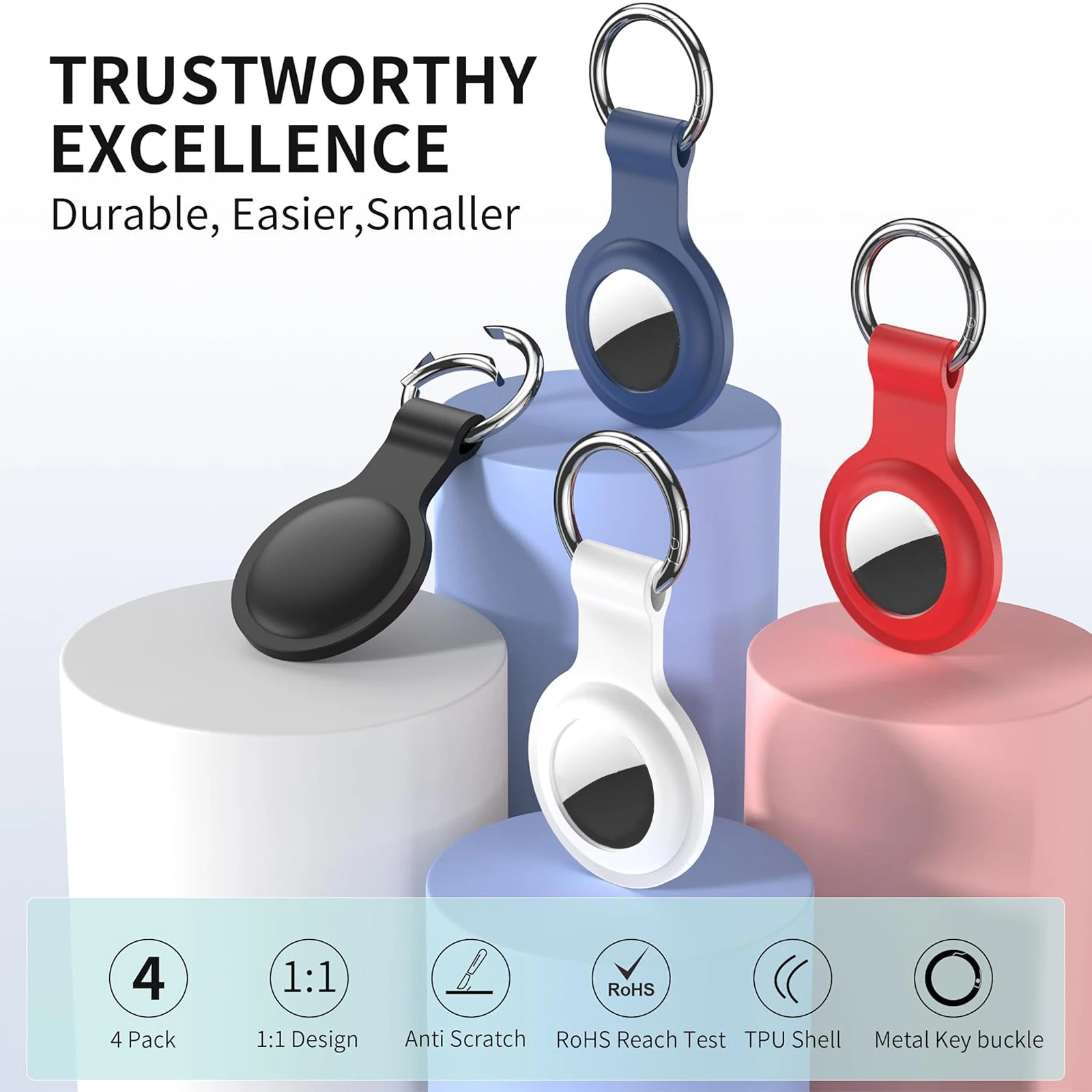 AirTag Case Keychain Silicone AirTags Keyring Case Tag Chain Apple AirTag GPS Commodity Finder For Dog Cat Bag Key Luggage