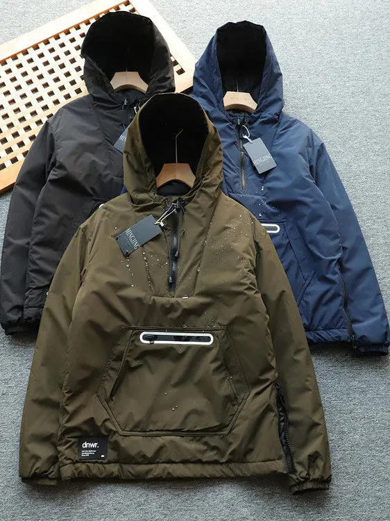 Jaqueta de Aodão Reforçada para Homens, à Prova de Vento e Resistente à Água, com Capuz, Casual, Ajuste Solto, Fechamento c...