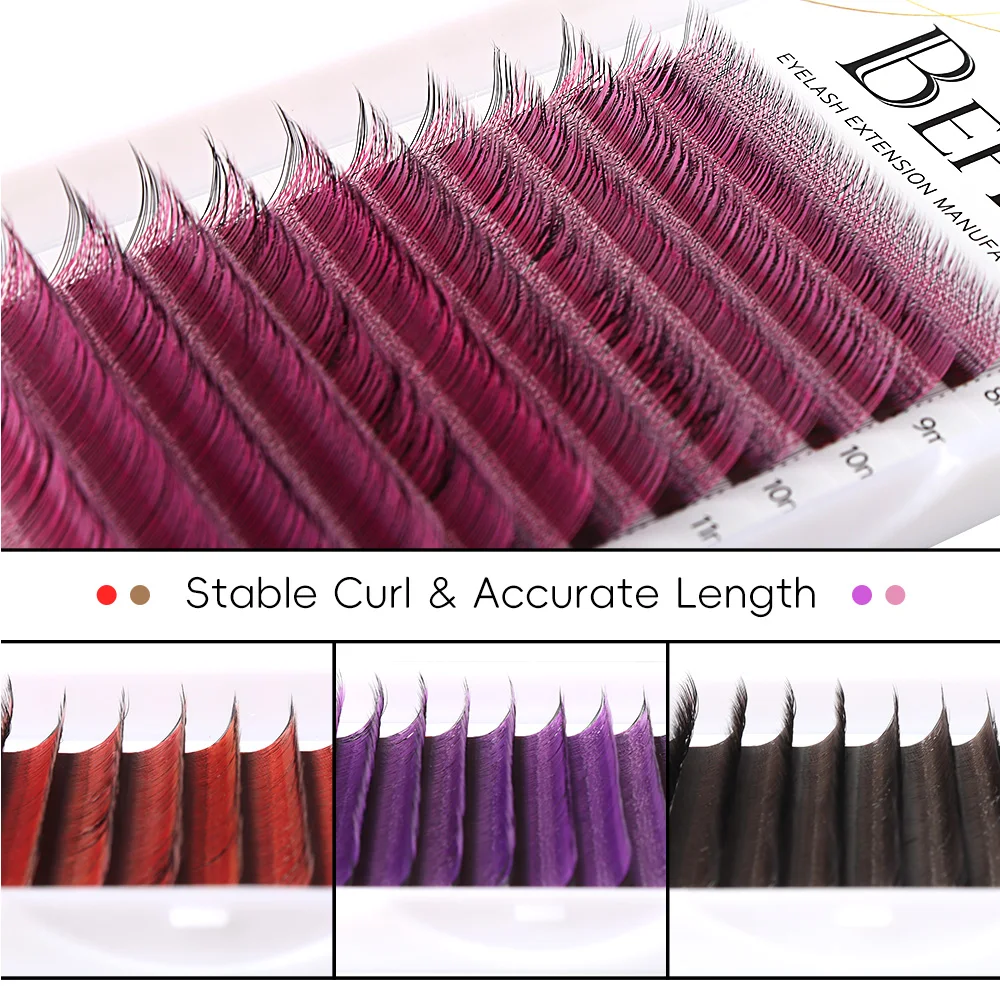 Befer Pink Red Colored Volume 3D W Eyelashes for Extension Fake Brown Purple Colorful C D 8-15 Lashes Cosplay Eyelash Extensions