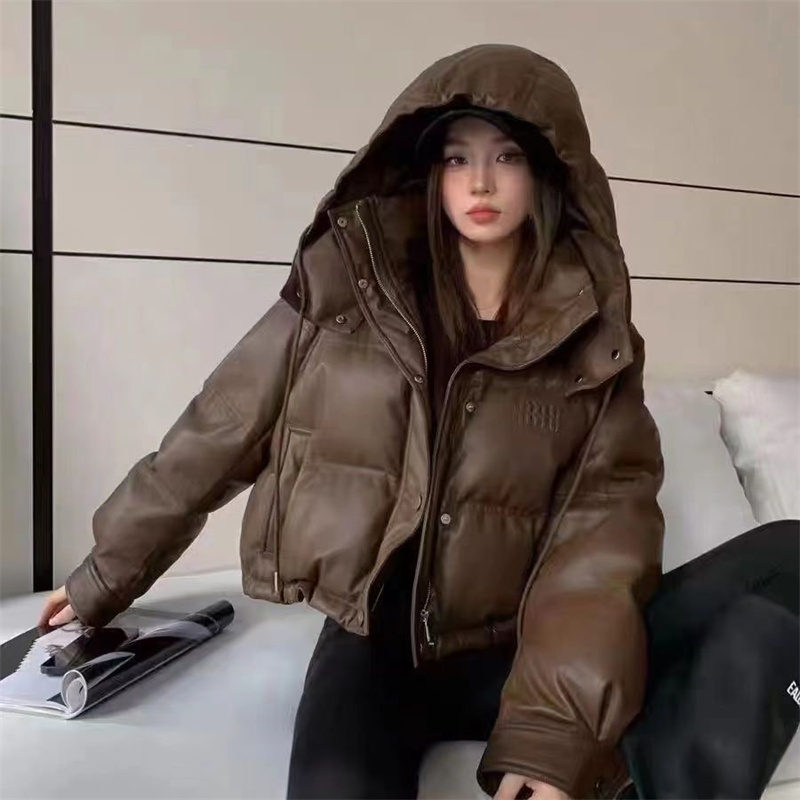 2025 女性の Pu スキンダウンコットンジャケット多用途フード付き女性の冬のパーカーコートファッション学生レディース綿パッド入りアウター