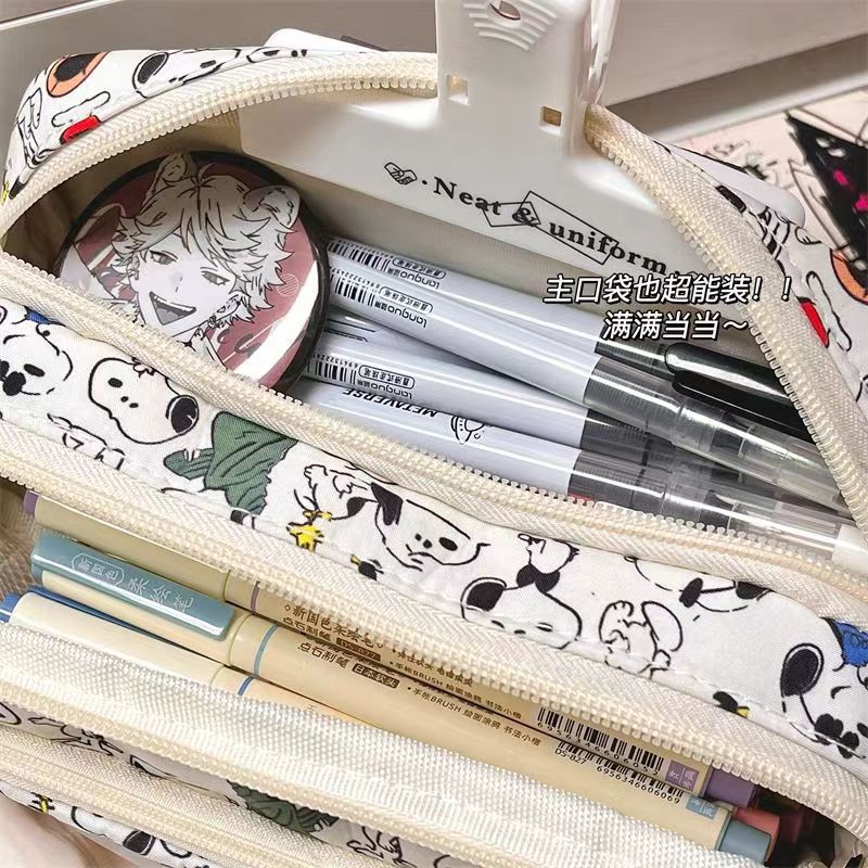 อะนิเมะ Snoopy ดินสอกรณีกระเป๋าสตางค์การ์ตูนปากกากระเป๋าขนาดใหญ่ความจุผู้หญิงนักเรียนหญิงโรงเรียนเครื่องเขียนเก็บเด็กกล่องปากกา