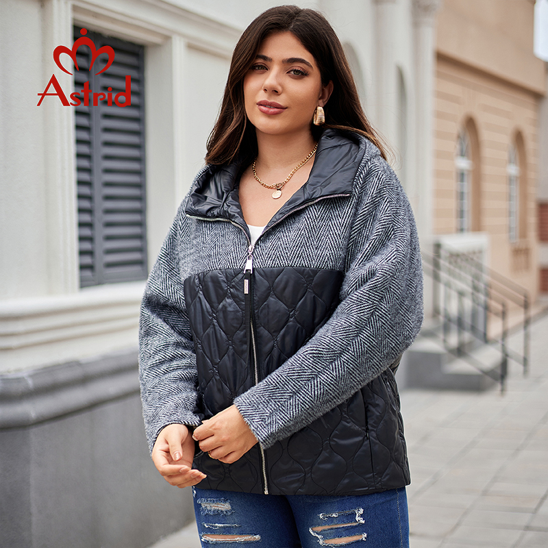 Aster D-Parka acolchada de talla grande para mujer, ropa con capucha cálida, chaqueta informal, abrigos de diseño empalmado, Otoño e Invierno